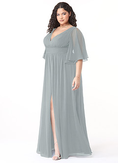Azazie Temeka Bridesmaid Dresses Dolphin Grey A-Line Ruched Chiffon Dress image9