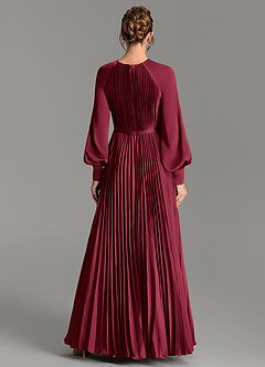 Azazie Grayson Kleider zum Anprobieren zu Hause A-Linie Langarm Stretch-Satin Kleid Burgunderrot image2