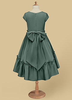 Azazie Lee Flower Girl Dresses Sea Moss A-Line Bow Stretch Satin Dress image9