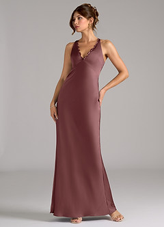 Azazie Tianna Bridesmaid Dresses Vintage Mauve A-Line Stretch Satin Dress image1