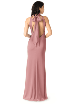 Azazie x Delaney Abiti da Damigella Abito Tubino in Raso Elasticizzato Collo Alto Rosa Polverosa image4