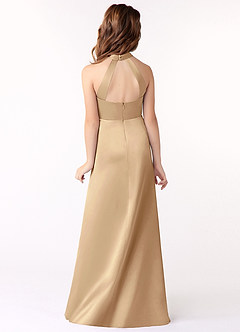 Azazie Laurel Junior Robe Trapèze en Satin extensible Champagne image3