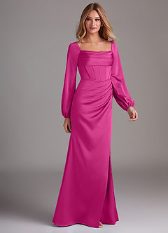 Azazie Charissa Brautjungfernkleider Etui Langarm Stretch-Satin Kleid Fuchsia image6