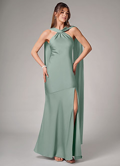 Azazie Kinsley Bridesmaid Dresses Silver Sage Mermaid Side Slit Stretch Satin Dress image5