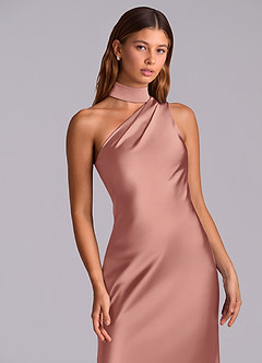 Azazie Seona Robes de demoiselle d'honneur Robe Sirène en Satin extensible Une épaule Rosette image2