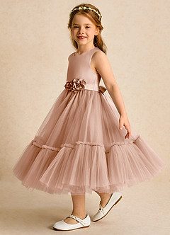 Azazie Miracle Flower Girl Dresses Champagne Rose A-Line Bow Matte Satin Dress image3