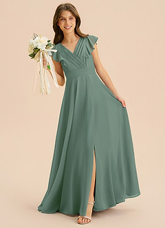 Azazie Anysa Junior Robe Trapèze en Mousseline de soie Rayé Eucalyptus image3