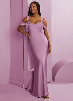 Barbie ♥ Azazie Vestidos de damas de honor Vestido de Glicinia de Satén Elástico de Corte Recto con Plisado image3