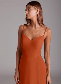 Azazie Marley Brautjungfernkleider Wandelbar A-Linie Schulterfrei Chiffon Kleid Gebranntes Orange image7