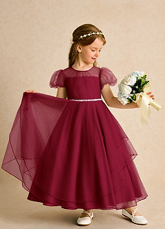 Azazie Duckie Abiti da Ragazza di Fiori Abito Principessa in Tulle Plissettato Borgogna image3