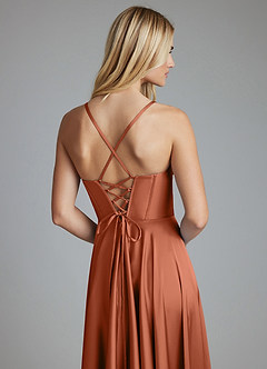 Azazie Alaia Final Sale Cedar Rose A-Line Corset Stretch Satin Dress image2