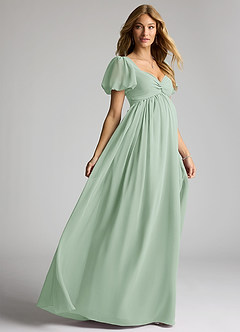 Azazie Madisynn Brautjungfernkleider für Schwangere Schleifen Chiffon Bodenlänge Kleid image4