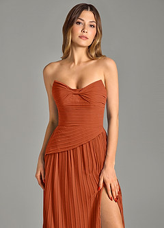 Azazie Becka Bridesmaid Dresses Burnt Orange A-Line Strapless Chiffon Dress image6