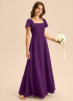 Azazie Azey Junior Grape A-Line Ruched Chiffon Dress image5