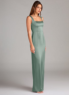 Azazie Flori Bridesmaid Dresses Silver Sage Sheath Side Slit Stretch Satin Dress image3
