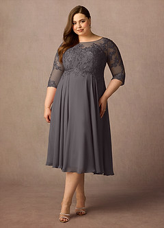 Azazie Marge Mother of the Bride Dresses Steel Grey A-Line Scoop Lace Chiffon Dress image6