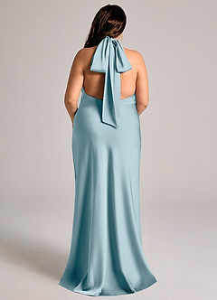 Azazie Velli Abiti da Damigella Abito Sirena in Raso Elasticizzato Collo Alto Blu Lunatico image9