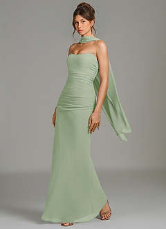 Azazie Whitley At-home Try On Dresses Dusty Sage Mermaid Strapless Chiffon Dress image4