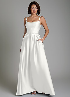 Azazie Mona Bridesmaid Dresses White A-Line Corset Stretch Satin Dress image1