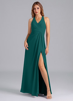 Azazie Dorota Bridesmaid Dresses Peacock A-Line Pleated Chiffon Dress image3