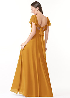 Azazie Syenna Brautjungfernkleider A-Linie Gestreift Chiffon Kleid Butterscotch image2