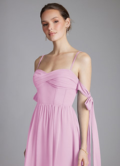 Azazie Ayanna Bridesmaid Dresses Candy Pink A-Line Off the Shoulder Chiffon Dress image4
