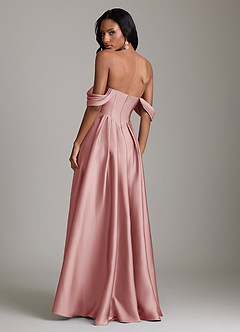 Azazie Loisa Abiti da Damigella Abito A-Line in Raso Elasticizzato a Spalla Scoperta Rosa Polverosa image2