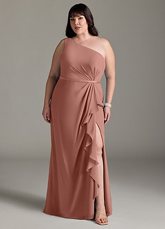 Azazie Liza Bridesmaid Dresses Cedar Rose Mermaid One Shoulder Chiffon Dress image6