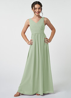 Azazie Kora Junior Dusty Sage A-Line Pleated Chiffon Dress image1