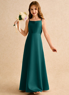 Azazie Joella Junior Formal Flower Girl Dresses Peacock A-Line Pleated Matte Satin Dress image3