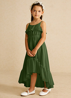 Azazie Karmen Blumenmädchenkleider A-Linie Gestreift Chiffon Kleid Olivgrün image2