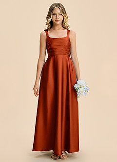 Azazie Azaria Junior A-Linie Plissee Stretch-Satin Kleid Paprika image3