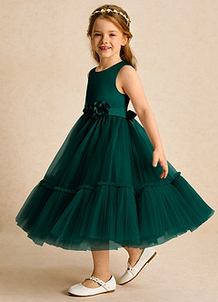 Azazie Miracle vestidos de niña de las flores Vestido de Pino de Satin Mate de Corte En A con Lazo image3