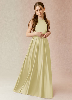 Azazie Arianthe Junior Lemon Sorbet A-Line with Pockets Stretch Satin Dress image1