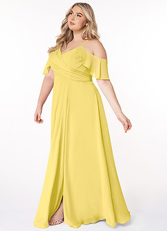 Azazie Dakota At-home Try On Dresses Dusty Sage A-Line V-Neck Pleated Chiffon Dress image8
