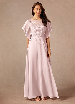Azazie Faviola Final Sale Blushing Pink A-Line Boatneck sequins Chiffon Dress image4