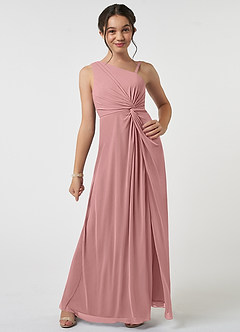 Azazie Brooke Junior Dusty Rose A-Line Pleated Mesh Dress image1