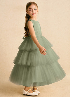 Azazie Marshmallow Abiti da Ragazza di Fiori Abito Principessa in Tulle Fiocco Pistacchio image3