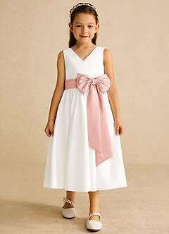 Azazie Darling Flower Girl Dresses Ivory Rosette A-Line Bow Cotton Dress image4