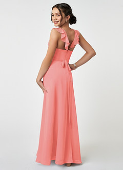 Azazie Emily Junior Coral A-Line Ruched Chiffon Dress image4