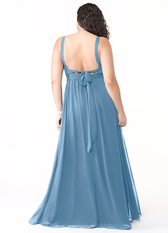 Azazie Aziza Brautjungfernkleider A-Linie V-Hals Gefaltet Chiffon Kleid Stahlblau image8