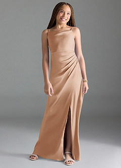 Azazie Leonis Junior English Rose A-Line Pleated Stretch Satin Dress image1