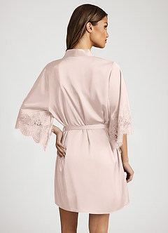 front Robe com mangas com acabamento em renda de cetim