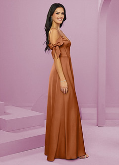 Barbie ♥ Azazie Bridesmaid Dresses Copper A-Line Off the Shoulder Stretch Satin Dress image11