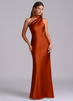 Azazie Seona Bridesmaid Dresses Paprika Mermaid One Shoulder Stretch Satin Dress image7
