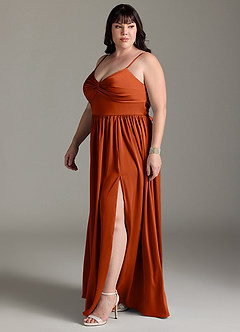 Azazie Zeya Bridesmaid Dresses Paprika A-Line Pleated Stretch Satin Dress image13