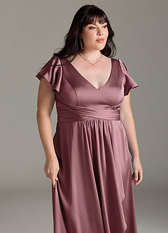 Azazie Omari Bridesmaid Dresses Vintage Mauve A-Line Stretch Satin Dress image12