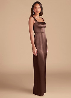 Azazie Flori Bridesmaid Dresses Espresso Sheath Side Slit Metallic Satin Dress image5