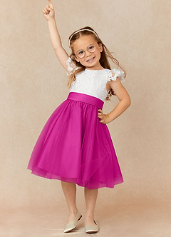 Azazie Vetty Flower Girl Dresses Ivory Fuchsia A-Line Lace Tulle Dress image1