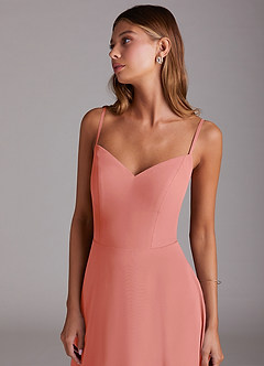 Azazie Marley Robes de demoiselle d'honneur Robe Trapèze Convertible en Mousseline de soie Épaule décolletée Rose Saumon image7